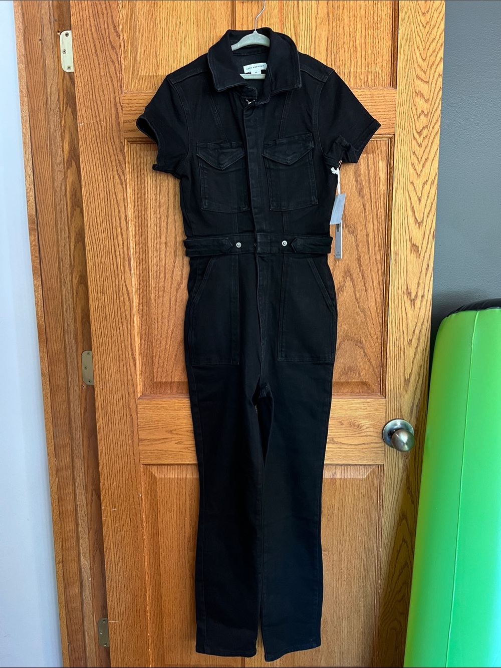 Good American Fit for Success Black Short-Sleeve Utility Jumpsuit 0/XS NWT